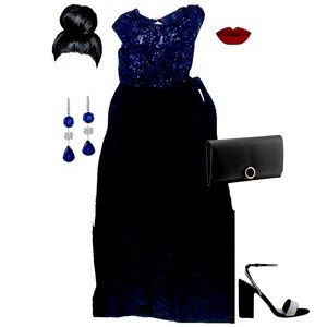 Blue and Black Aidan Mattox Ball Gown